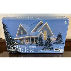 450 Mini Icicle Style Indoor/Outdoor Light String Green Wire New